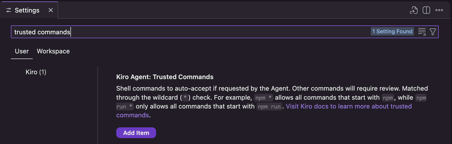 Trusted Commands 설정 화면